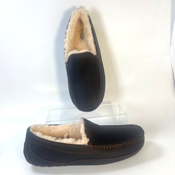 Ugg Ascot Dark Spice Slippers Men Leather Shearling Winter Shoes Size US11 - Picture 3 of 9